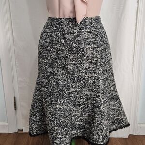Karl Lagerfeld Black and White Tweed A-Line Skirt